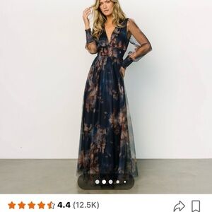 Baltic Born Navy and Copper Floral Long Sleeve Maxi Gown (Very Pretty)